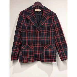 Vintage 40s 1950s Pendleton Wool 49er Blazer Jacket Women's 14 Red Green Plaid